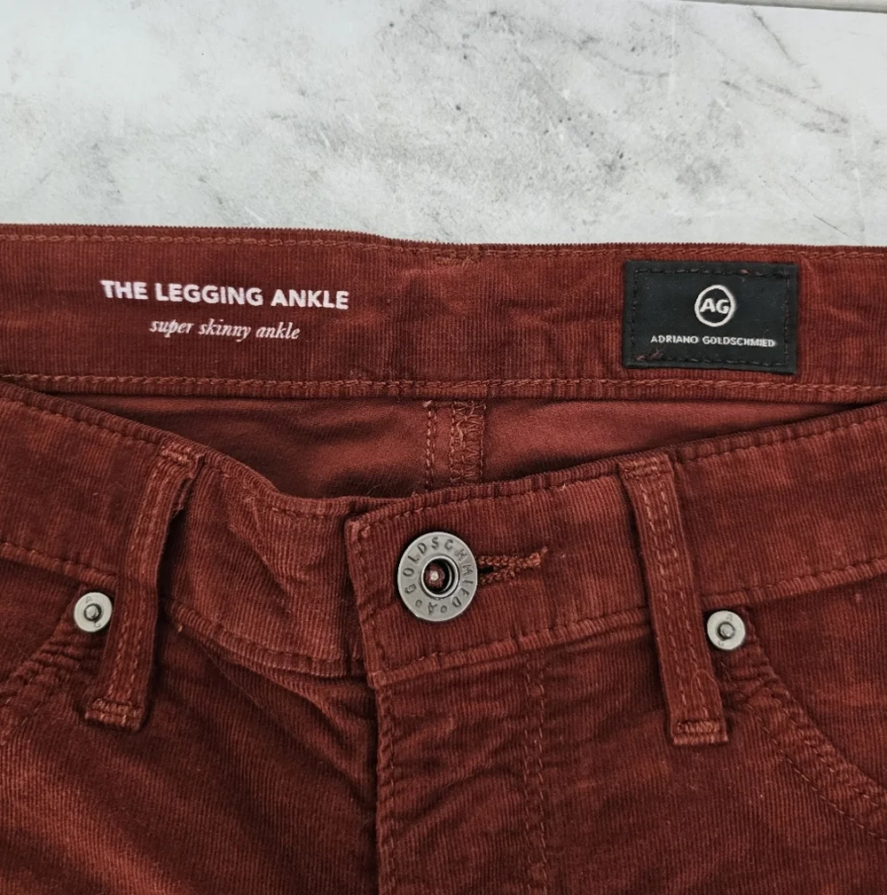 Adriano Goldschmied The Legging Super Skinny Ankle Burgundy Corduroy Pant 26 NWT